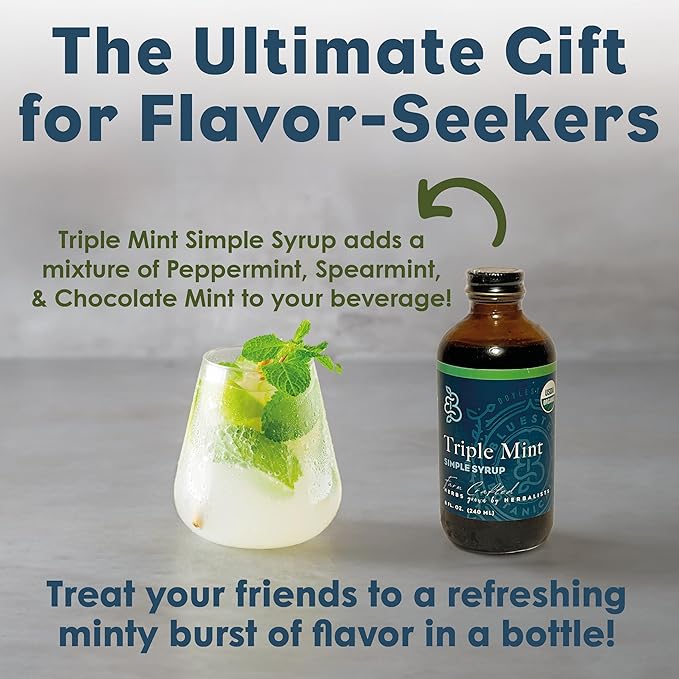 Bluestem Botanicals Organic Triple Mint Simple Syrup, 8 oz, Cocktail and Mocktail Mixer for Drinks, Non-Alcoholic