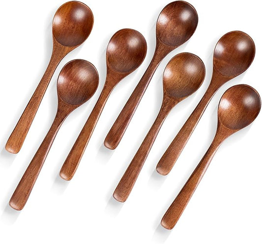 7 PCS Wooden Spoons for Eating, 7 inch Wooden Honey Spoons for Tea, Wood Teaspoons for Stirring Coffee, Hard Wood Table Spoon for Cooking, Small Serving Spoon for Soup, Desserts & Cereal