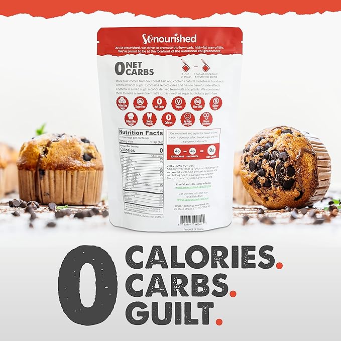 Monk Fruit Sweetener with Erythritol Granular - 1:1 Sugar Substitute, Keto - 0 Calorie, 0 Net Carb, Non-GMO 2.5 Pounds