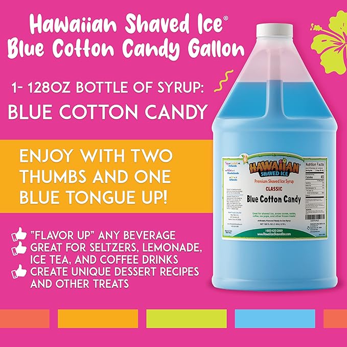 Hawaiian Shaved Ice Syrup, Blue Cotton Candy, Gallon