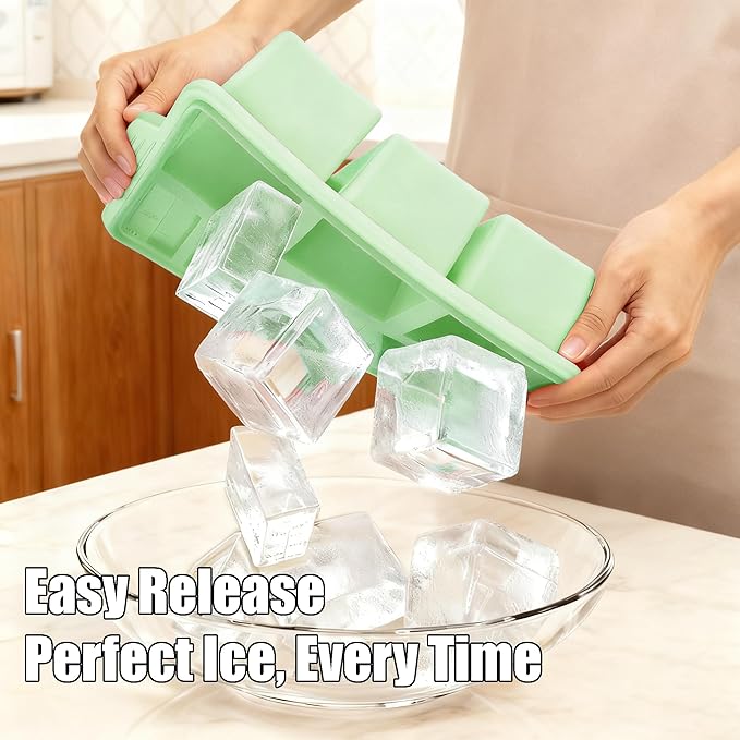 Silicone Ice Cube Tray with Lid 8-Cavity Reinforced Steel Frame Ice Cube Trays Easy Release BPA-Free Makes 3 Large Square & 5 Small Rectangular Ice Trays for Cocktails Whiskey Coffee,Pink