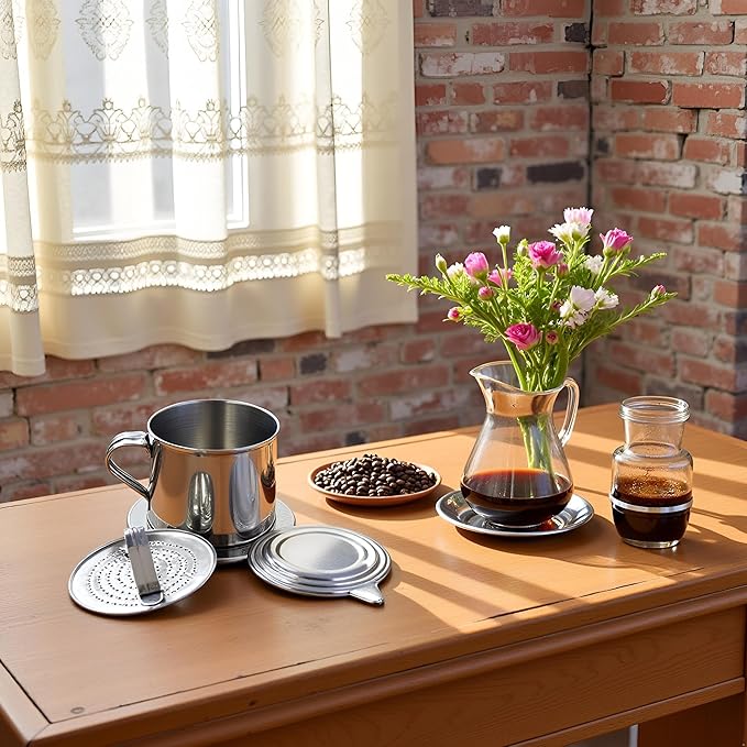 Silver Vietnamese Coffee Filter Stainless Steel Coffee Pot Drip Infuse Cup Brewing Teapot No Need Paper Drip Coffee Pot Machine Filter