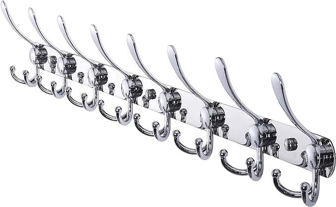 Dseap Coat Rack Wall Mount - 29.5” Long 8-Tri-Hooks Heavy Duty Coat Hanger Rail Wall Hooks for Hanging Coats Hats Clothing Clothes Purse Mudroom Entryway, Chromed