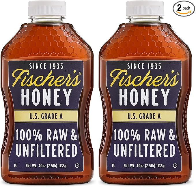 Fischer’s 100% Pure, Raw & Unfiltered Honey, 40 oz – USA Made Honey – All-Natural Sweetener – Rich Flavor Profile, Packed with Nutrients (Pack of 2)