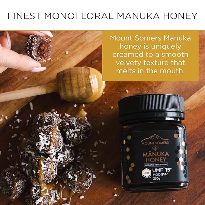 Mount Somers Premium Manuka Honey MGO 514+ / UMF 15+ 100% Pure New Zealand Manuka Honey - Genuine Natural Superfood - UMF Certified & Traceable 8.8oz Jar