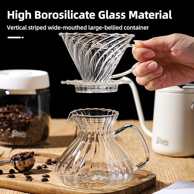 Bincoo Pour Over Coffee Maker Set,650ML Borosilicate Glass Carafe with Coffee Driper&50pcs Paper Filter,Glass Coffee Maker for Home Café Restaurant(Transparent)