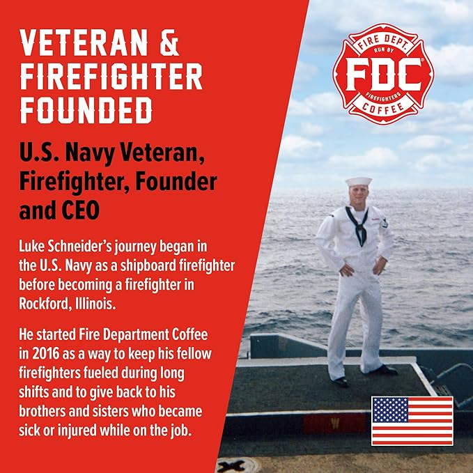 Fire Department Coffee - Gives Back to Firefighters - Premium Decaf Ground Coffee - Roasted in the USA - Decaffeinated Using Natural Mountain Water - Veteran Owned - 12 oz