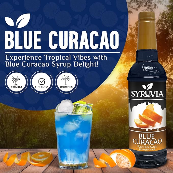 Syruvia Blue Curacao Syrup, Flavored Syrup for Cocktails, Drinks, Lemonades, Iced Teas, and Desserts – 25.4 fl oz