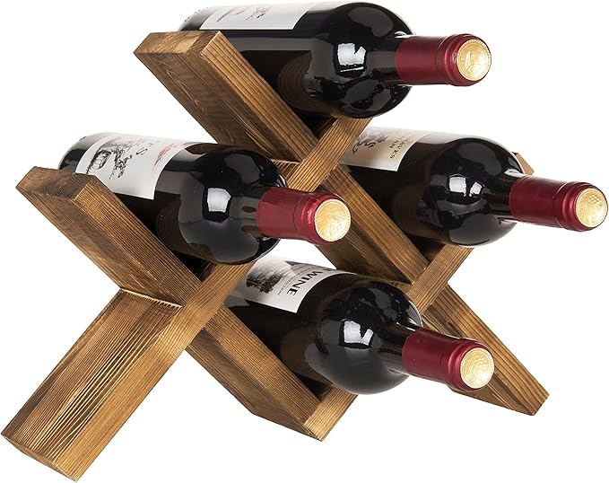 MyGift 4-Bottle Rustic Brown Wood Wine Rack for Countertop - Brushed Country Rustic Style, Compact Storage for Kitchen, Bar, Dining Room (Holds 750ml Bottles)