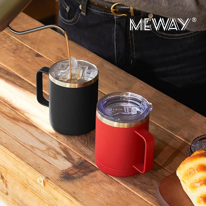 MEWAY 12oz Coffee Mug With Handle 2 Pack Bulk,Stainless Steel Insulated Travel Tumblers With Sliding Lid,Double Wall Vacuum Camping Cup for Hot & Cold Drinks Tea (Mix,Set of 2)
