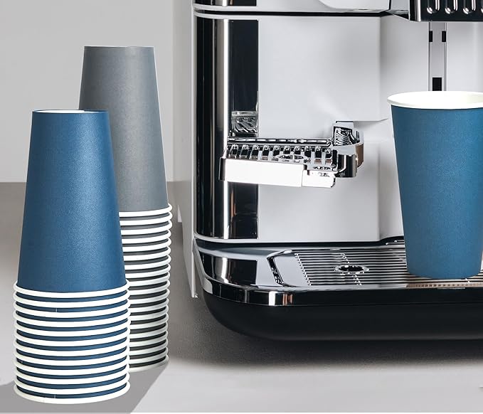 LITOPAK 100 Pack 16 oz Disposable Paper Coffee Cups with Lids for Coffee, Water, Juice, or Tea, Blue and Gray Hot Paper Cups for Home, Restaurant, Store, and Cafe