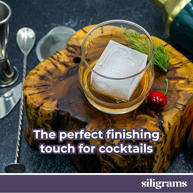 SILIGRAMS - USA Ice Cube Mold Tray - Bartender 2" Cocktail Ice Tray Molds for Whiskey - Custom Personalized Ice Cube Mold - Monogram Designer Ice Tray - Reusable Silicone Ice Trays