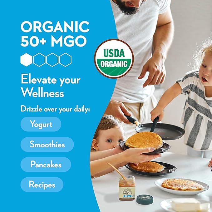 Wedderspoon Raw Premium USDA Certified Organic Manuka Honey, 50+ MGO, 8.8 Oz, Unpasteurized New Zealand Honey, From Our Hives to Your Home