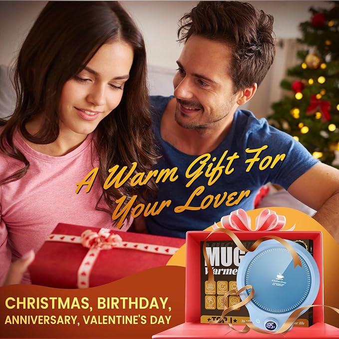 Fast Heating Mug Warmer - 4 Temp Settings & 1-12H Timer, Coffee Cup Warmer Plate for Desk Auto Shut Off, Ideal Beverage Warmer Gift for Coffee, Tea, Milk (Blue)