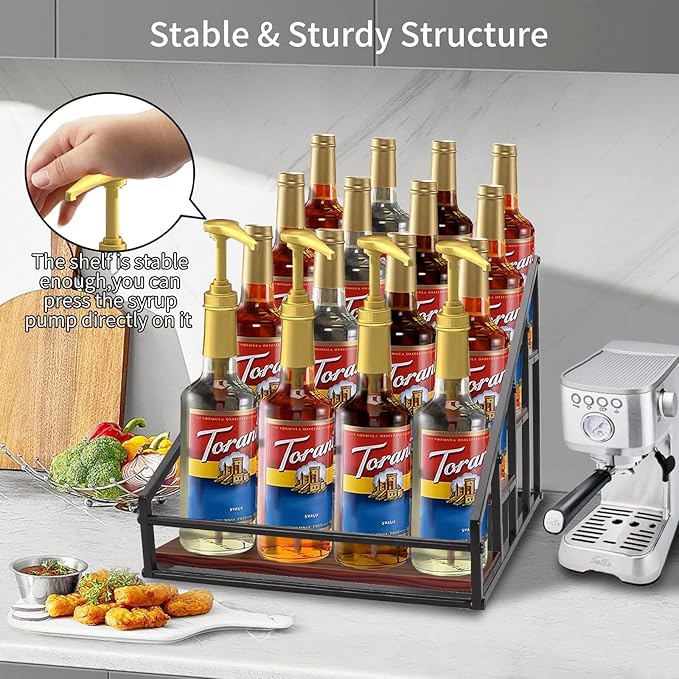 Coffee Syrup Organizer Rack, 4-Tier 16 Syrup Bottles Holder Stand for Freestanding Shelves for Coffee Bar Station,Kitchen, Syrup Wine Dressing Cocktail