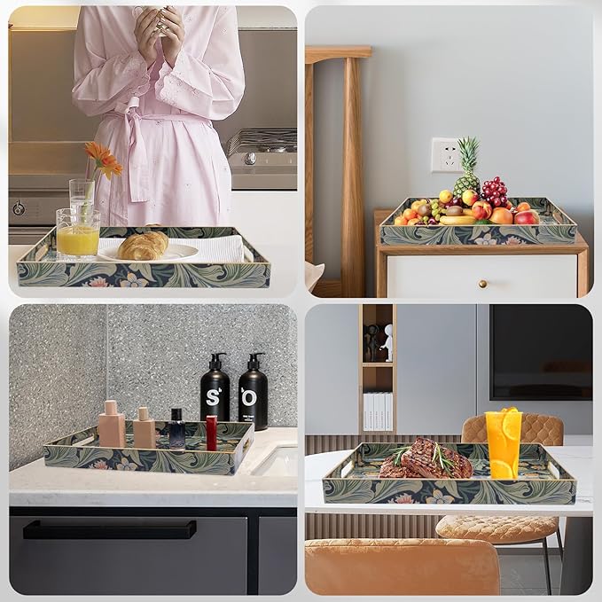 Coffee Table Trays for Living Room Serving Tray with Handles, Modern Large Tray for Ottoman Coffee Table