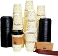Cuphug 100 Pack 16 oz Coffee Cups with Lids, To Go Paper Cups with Sleeves and Stirring Sticks, Insulated Disposable Coffee Cups for Hot/Cold Drinks