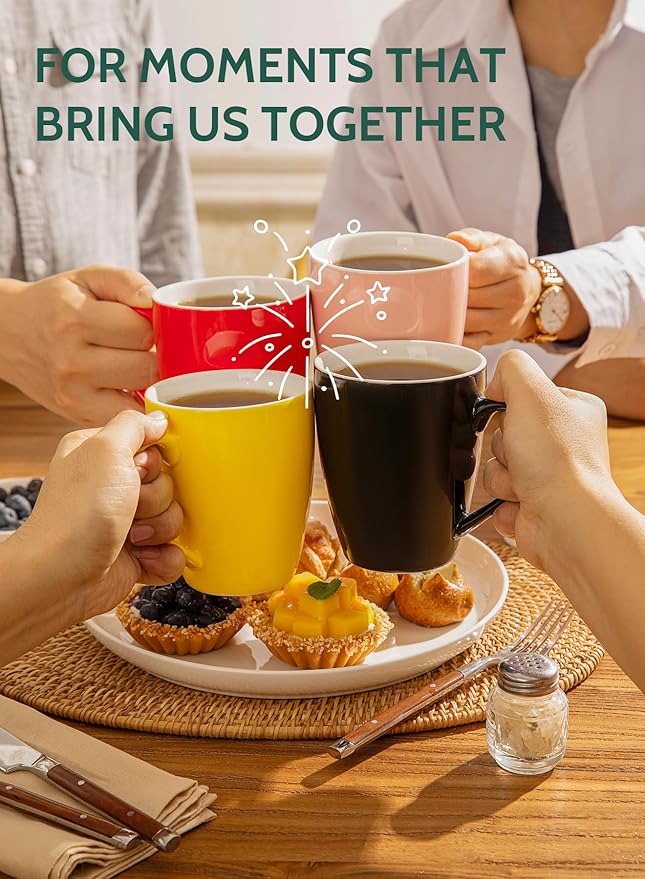 Sweese Porcelain Coffee Mugs - 16 Ounce (Top to the Rim) for Coffee, Latte, Tea, Cocoa, Set of 4, Pink