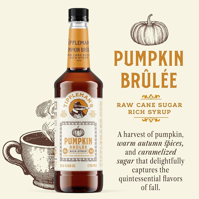 Tippleman's Pumpkin Spice Brûlée Coffee Syrup - Made with Raw Cane Sugar - Perfect for Lattes & Cold Brew, Fits Pump - 750ml