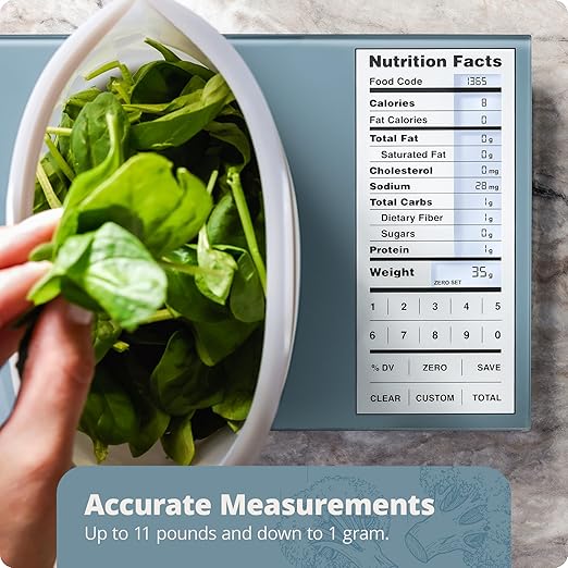 Greater Goods Nutrition Scale (Non‑Connected) – Food Grade Glass, 2,000 Food Codes Preloaded, Compact (9.33"x6.02"x0.91") for Portion Control & Meal Prep