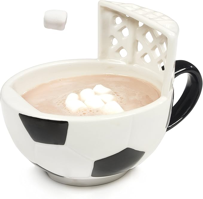 MAX'IS Creations The Soccer Mug with a Goal, Sports Soccer Gifts for Kids Boys 8-12 12-14 Girls Coach Gift Men Mom Funny Coffee Mug Ball Cereal Bowl, 14oz