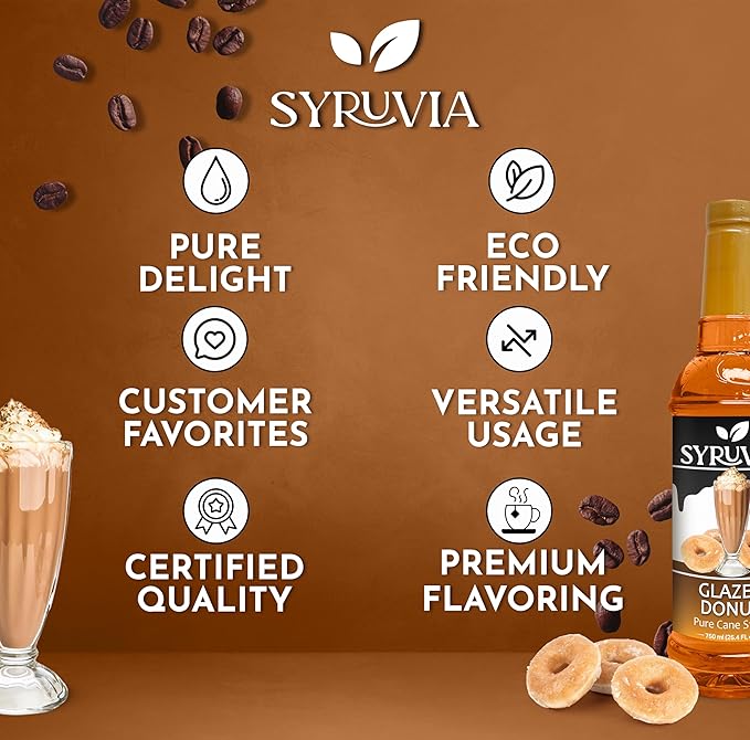 Syruvia Coffee Syrup, Glazed Donut Flavored Syrup for Drinks, Lattes, and Desserts – 25.4 fl oz,