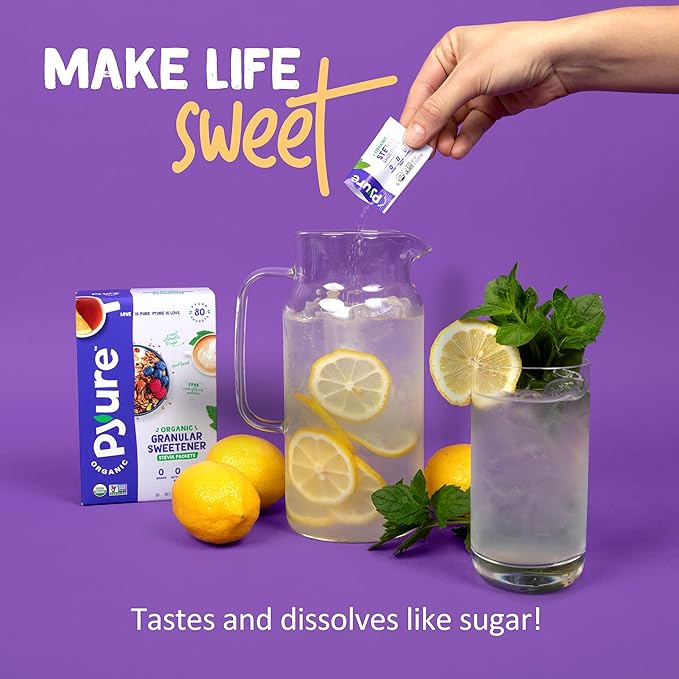 Pyure Organic Stevia Packets | Granulated Sugar Packets - White Sugar Substitute | Zero Carb, Zero Sugar, Zero Calorie Sweetener Packets | Plant-Based Stevia Packets for Keto Coffee | 80 Count