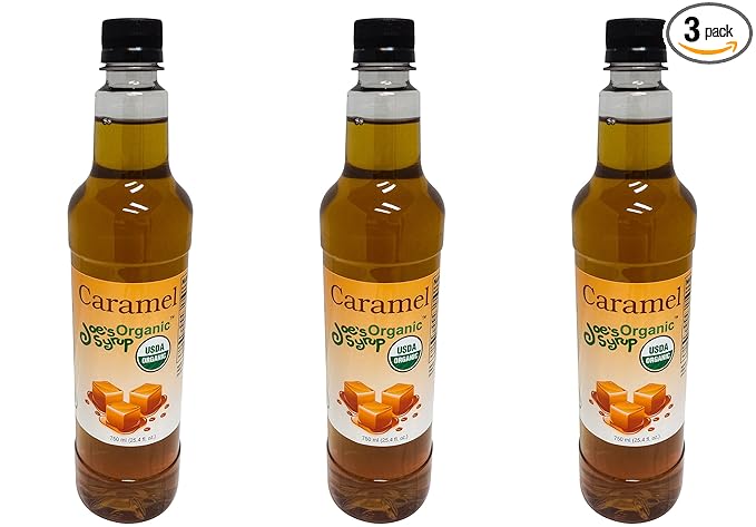 Joe’s Syrup Organic Flavored Syrup, Organic Caramel, 750 ml (3 Pack)