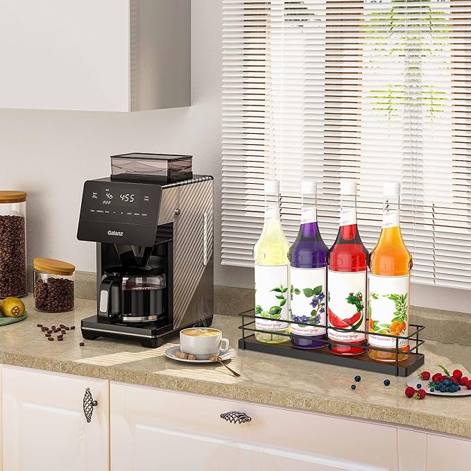 Alyoen Coffee Syrup Rack Organizer, Syrup Holder Stand for Coffee Bar, 4 Bottles Small Coffee Bar Organizer Shelf, Coffee Station Organizer for Countertop Wine, Liquor