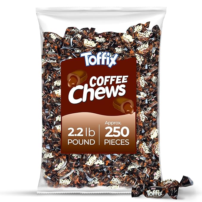 Toffix Coffee Chews, Center-Filled Soft Chewy Candy, 250 Pieces of Individually Wrapped Snacks for Kids & Adults, Coffee Flavored Chewy Candies - 2 Pound Bulk Bag