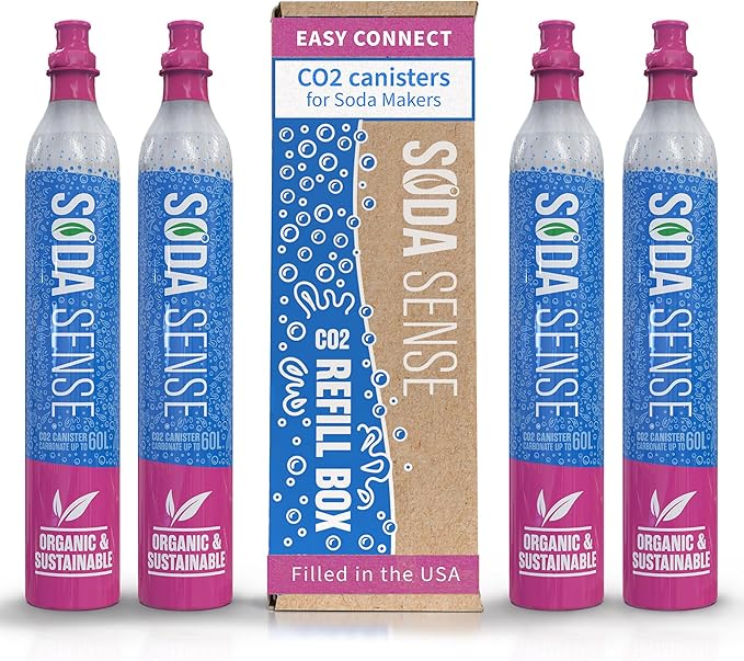 Soda Sense Easy Connect 60L CO2 Exchange Canister – 4 Pack, Replacement for Quick Connect Cylinder – Compatible with SodaStream PINK Snap-On Machines ONLY, Including ART, TERRA, ENSO & DUO