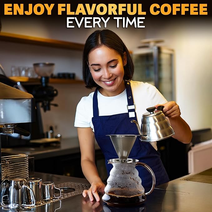 Stainless Steel Pour Over Coffee Maker - 3.18x4.48" Pour Over Coffee Dripper with Wide Secure Base, Large Plastic Handle, and Brush for Easy Cleaning – Ensures Well-Balanced, Clean Flavor