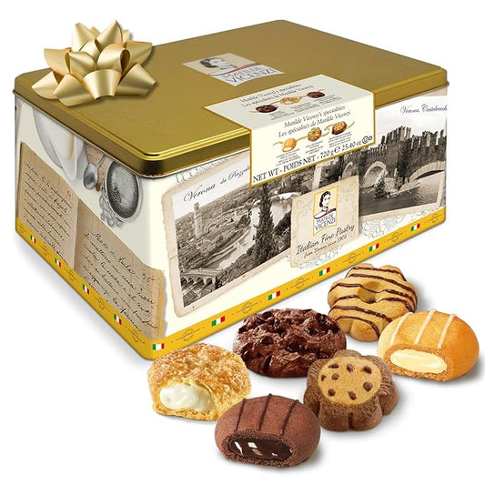 Matilde Vicenzi Verona Cookie Tin - Gourmet Italian Cookies Assortment in Individually Wrapped Trays - Pastries & Bakery Dessert for Christmas Gifts - Assorted Cookies in Italian Design Gift Tin 25.4oz (720g)