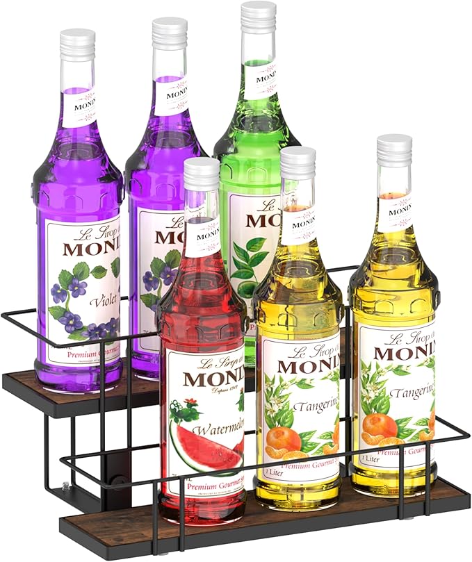 Alyoen Coffee Syrup Rack Organizer, 8 Bottles Syrup Holder Stand for Coffee Bar, Small Coffee Bar Organizer Shelf, Coffee Station Organizer for Countertop Wine, Liquor