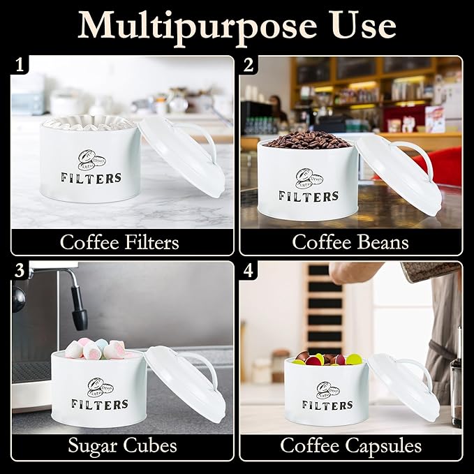 Coffee Filter Holder Vintage Coffee Filter Container with Lid Braided Cotton Drink Coasters for Counter, Home (White)