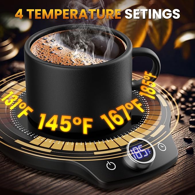 Fast Heating Mug Warmer - 4 Temp Settings & 1-12H Timer, Coffee Cup Warmer Plate for Desk Auto Shut Off, Ideal Beverage Warmer Gift for Coffee, Tea, Milk (Black)