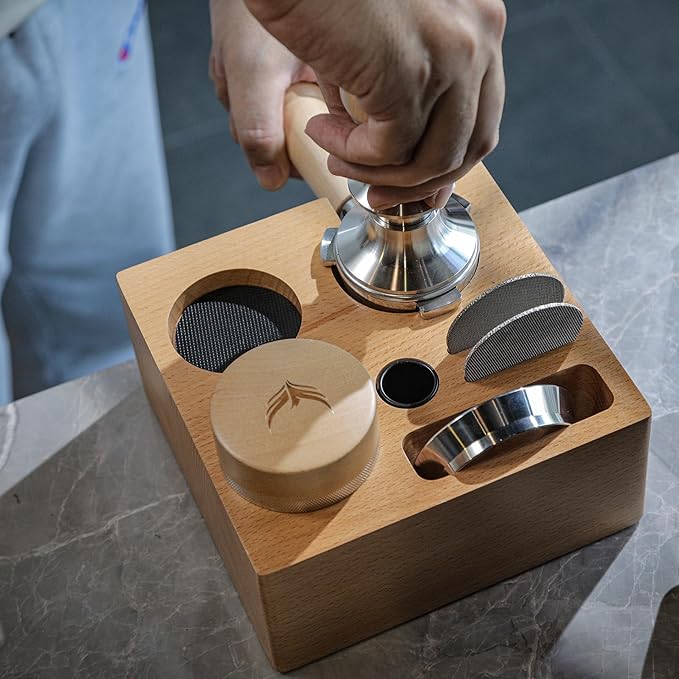 58mm Compact Espresso Tamping Station V3 – Portafilter Stand and Coffee Accessories Organizer for Espresso Machines with Tamper Holder, Distributor Slot, and Multi-Accessory Storage