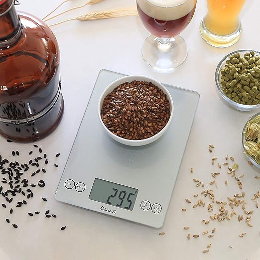 Escali Arti Glass Food Scale Digital Countertop Kitchen, Baking and Cooking Scale with Nutrition and Calorie Counter, 15-Pound Capacity, 9" x 6.5" x .75", Shiny Silver