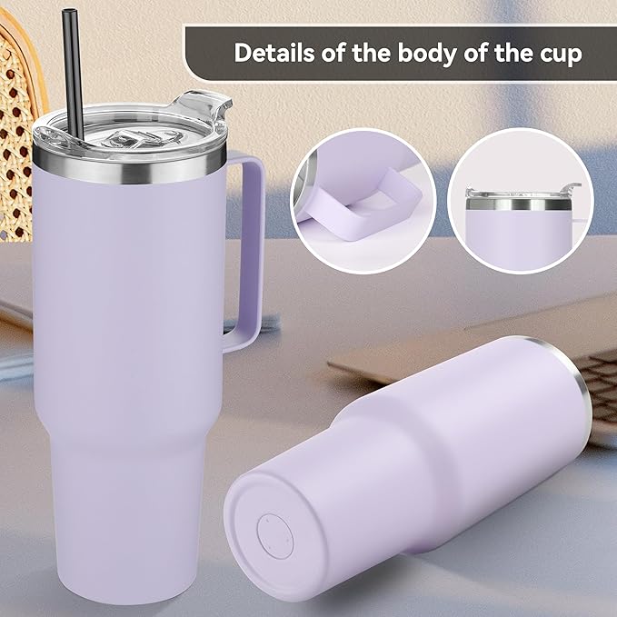 HASLE OUTFITTERS 40 oz Stainless Steel Tumbler with Handle, Vacuum Insulated Tumblers Bulk, Reusable Double Wall Travel Coffee Mug, Durable Powder Coated Water Bottle(Purple, 8)