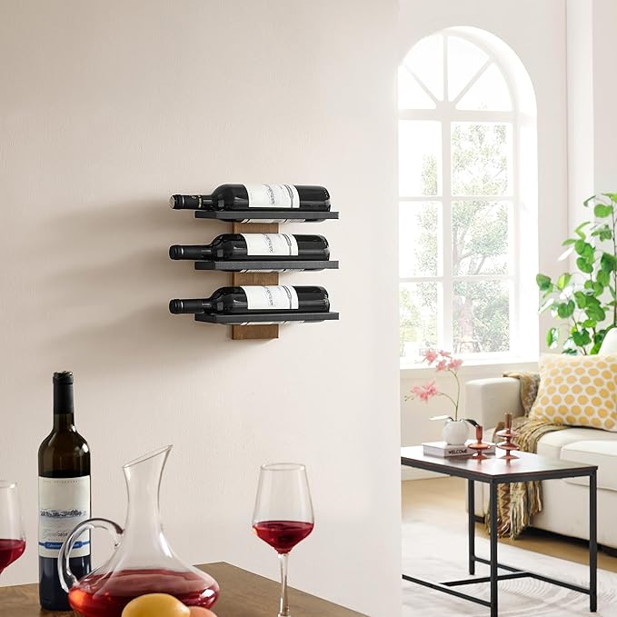 Hoctieon 3-Tier Wall Mount Wine Rack, Wall Mounted Wine Bottle Racks for Display and Storage, Hanging Bottle Holder, for Living Room, Dining Room, Bar, Wine Cellar, Rustic Brown