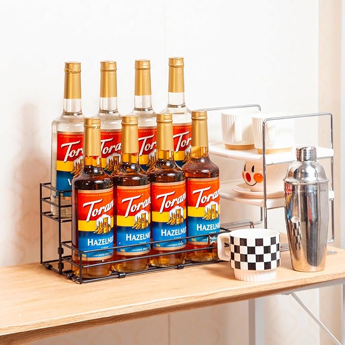 8 Bottles Coffee Syrup Rack Organizer, Coffee Syrup Stand Holder, 2 Tier Coffee Syrup Organizer for Coffee Bar Station, Wine Rack for Countertop, Bottle Display Shelf for Cocktail, Dressing