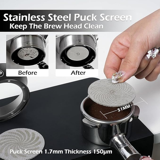 PUSEE 51mm Magnetic Dosing Funnel & Puck Screen Set 8 Magnetic Espresso Coffee Dosing Ring Reusable 1.7mm Puck Screen 316 Stainless Steel Fits All 51mm Portafilters Espresso Tools Espresso Accessories