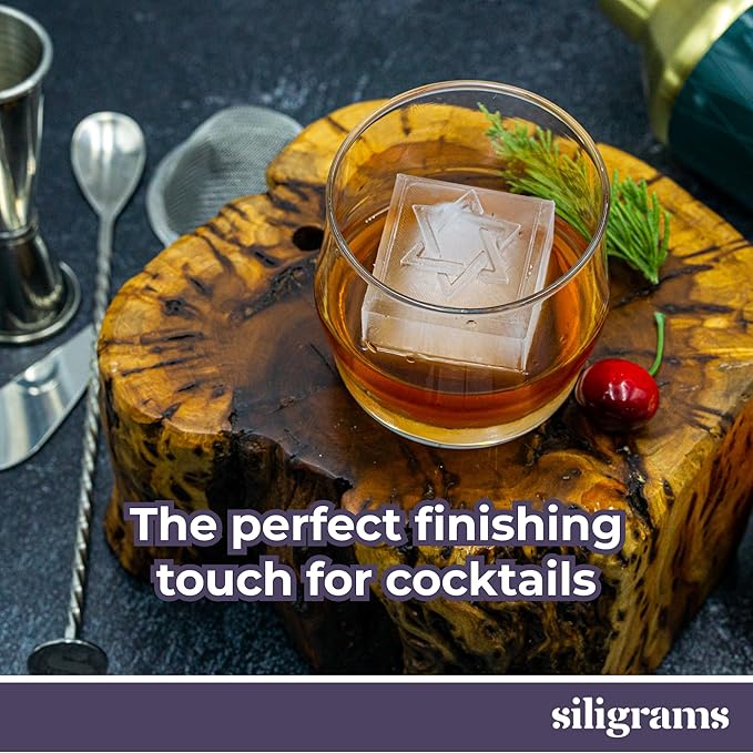 SILIGRAMS - Hannukah Ice Cube Mold Tray - Bartender 2" Cocktail Ice Tray Molds for Whiskey - Custom Personalized Ice Cube Mold - Monogram Designer Ice Tray - Reusable Silicone Ice Trays