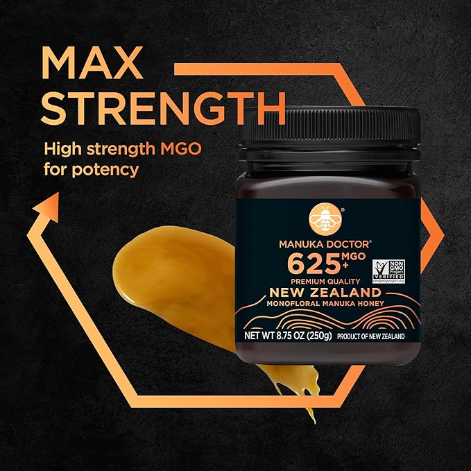Manuka Doctor - MGO 625+ Manuka Honey Monofloral, 100% Pure New Zealand Honey. Certified. Guaranteed. Raw. Non-GMO (8.75 oz)