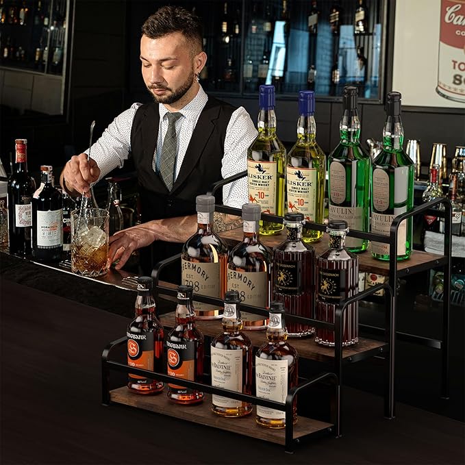 Coffee Syrup Organizer 3-Tier: Vintage Coffee Syrup Rack 12 Bottles Capacity, Free-Installation Coffee Station, Wine Rack for Countertop, Tiered Spice Racks for Cabinet, Bottle Display Shelf