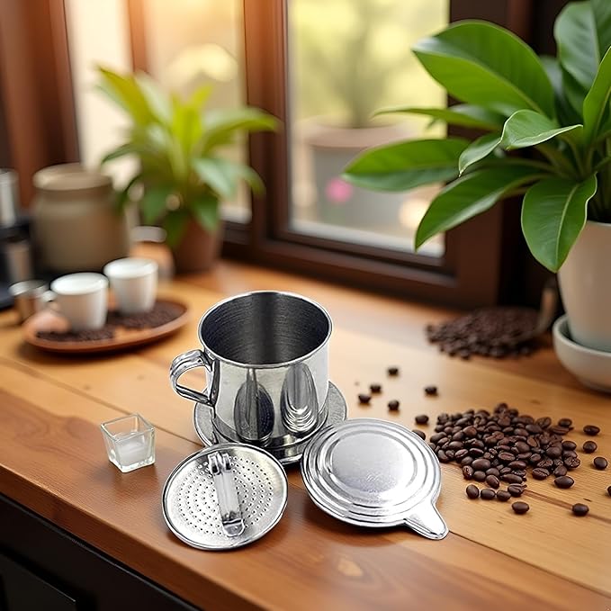 Silver Vietnamese Coffee Filter Stainless Steel Coffee Pot Drip Infuse Cup Brewing Teapot No Need Paper Drip Coffee Pot Machine Filter