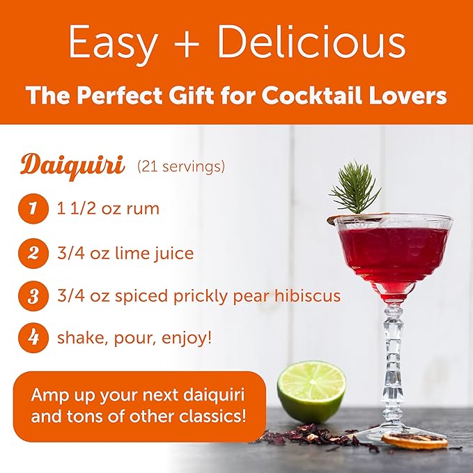 Shaker & Spoon Spiced Prickly Pear Syrup, 16oz Hibiscus Flowers & Cinnamon Flavored Syrups for Drinks, Margarita Mix Alternative, Vegan Craft Cocktail Syrup for Mocktails, Non Alcoholic Drinks