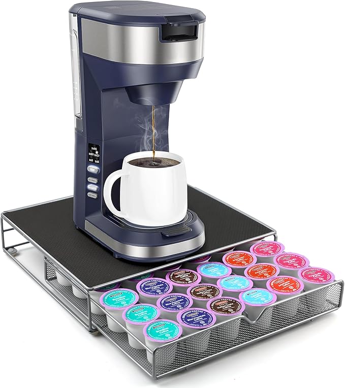 Coffee Pod Drawer, K-Cup Holder Drawer for 36 Coffee Pods Storage, Under Coffee Pot Storage and Sliding Drawer, Office or Home Kitchen Counter Organizer