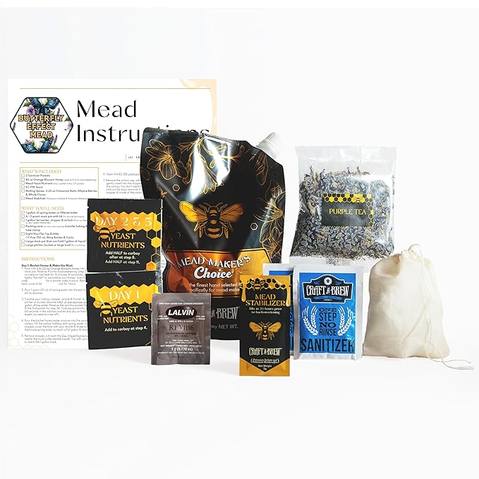Craft A Brew - Mead Maker’s Choice - Butterfly Effect Mead Recipe Kit - Ingredients & Instructions for Mead Fermentation & Backsweetening – With Orange Blossom Honey - Makes 1 Gallon Still Mead