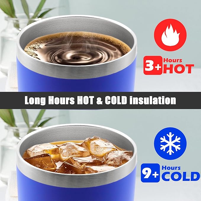 20 oz Tumbler Coffee Travel Tumblers Bulk with Lid Stainless Steel Double Wall Vacuum Insulated Mug Powder Coated Cups fit Car Cupholder for Hot and Cold - Dark Blue, 8Pack